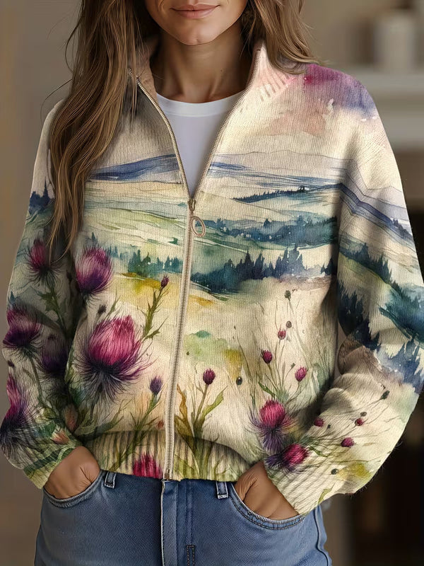 Victoria - Watercolour Art Zip Cardigan