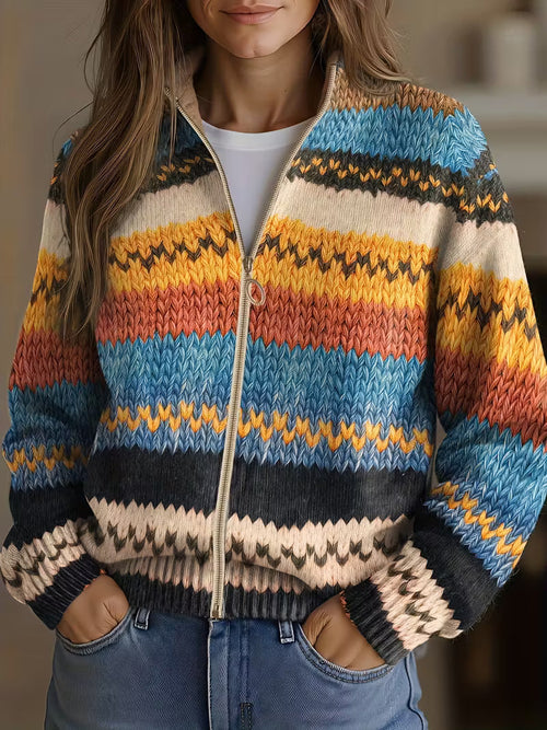 Harriet - Colourful Zigzag Zip Cardigan