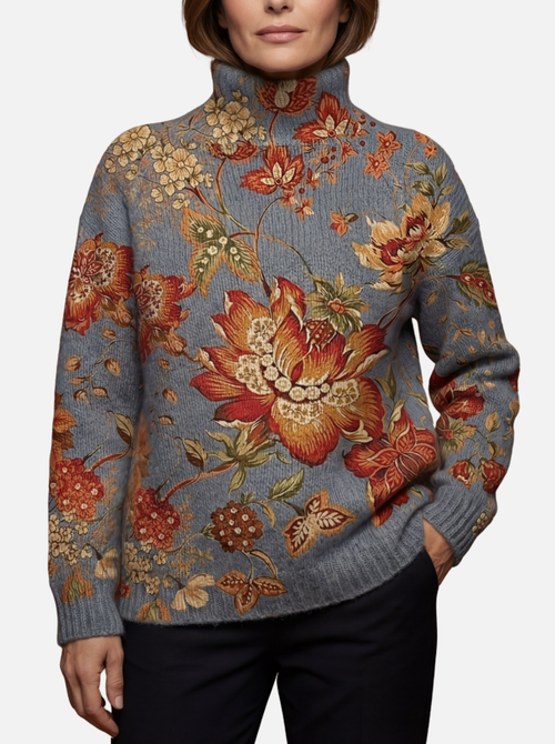 Sarah - Golden Floral Roll Neck Jumper