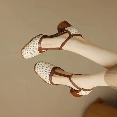 Kelly - T-Bar Mid Heel Shoes