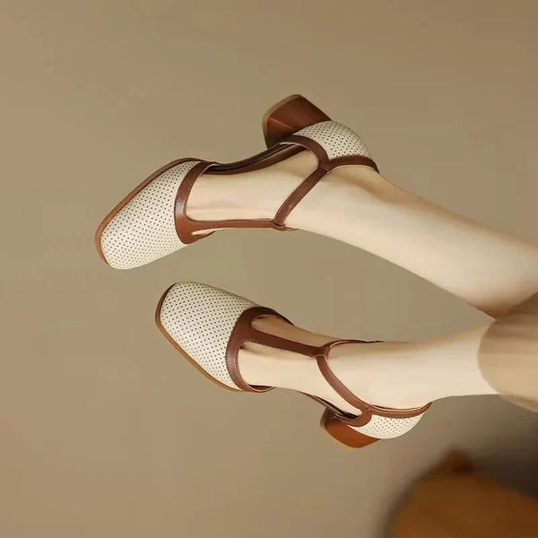 Kelly - T-Bar Mid Heel Shoes
