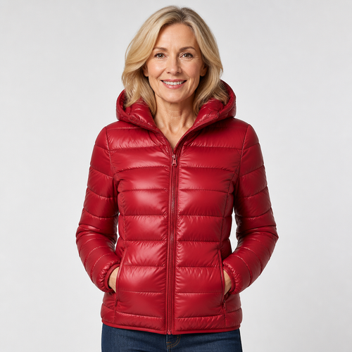 Fiona - Dark Red Hooded Puffer Jacket