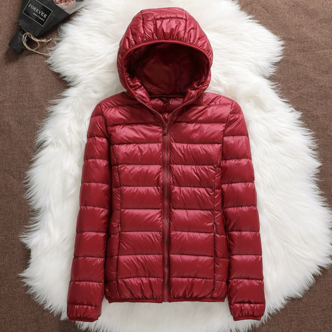Fiona - Dark Red Hooded Puffer Jacket