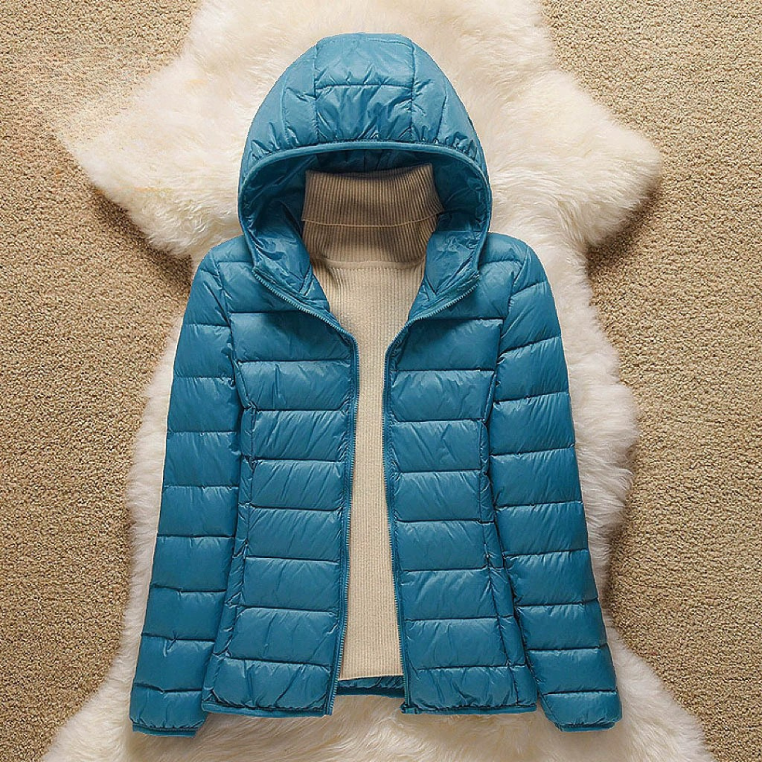 Chloe - Sea Blue Hooded Puffer Jacket