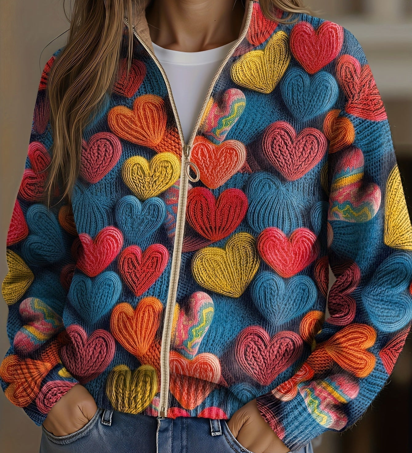 Amelia - Playful Hearts Zip Cardigan