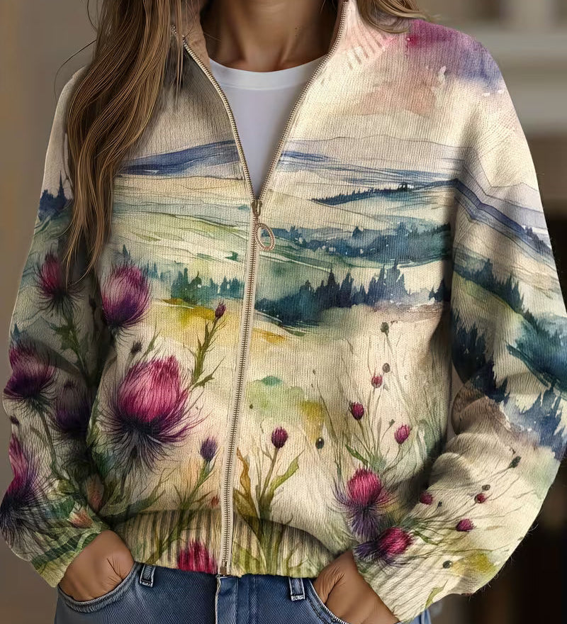 Victoria - Watercolour Art Zip Cardigan
