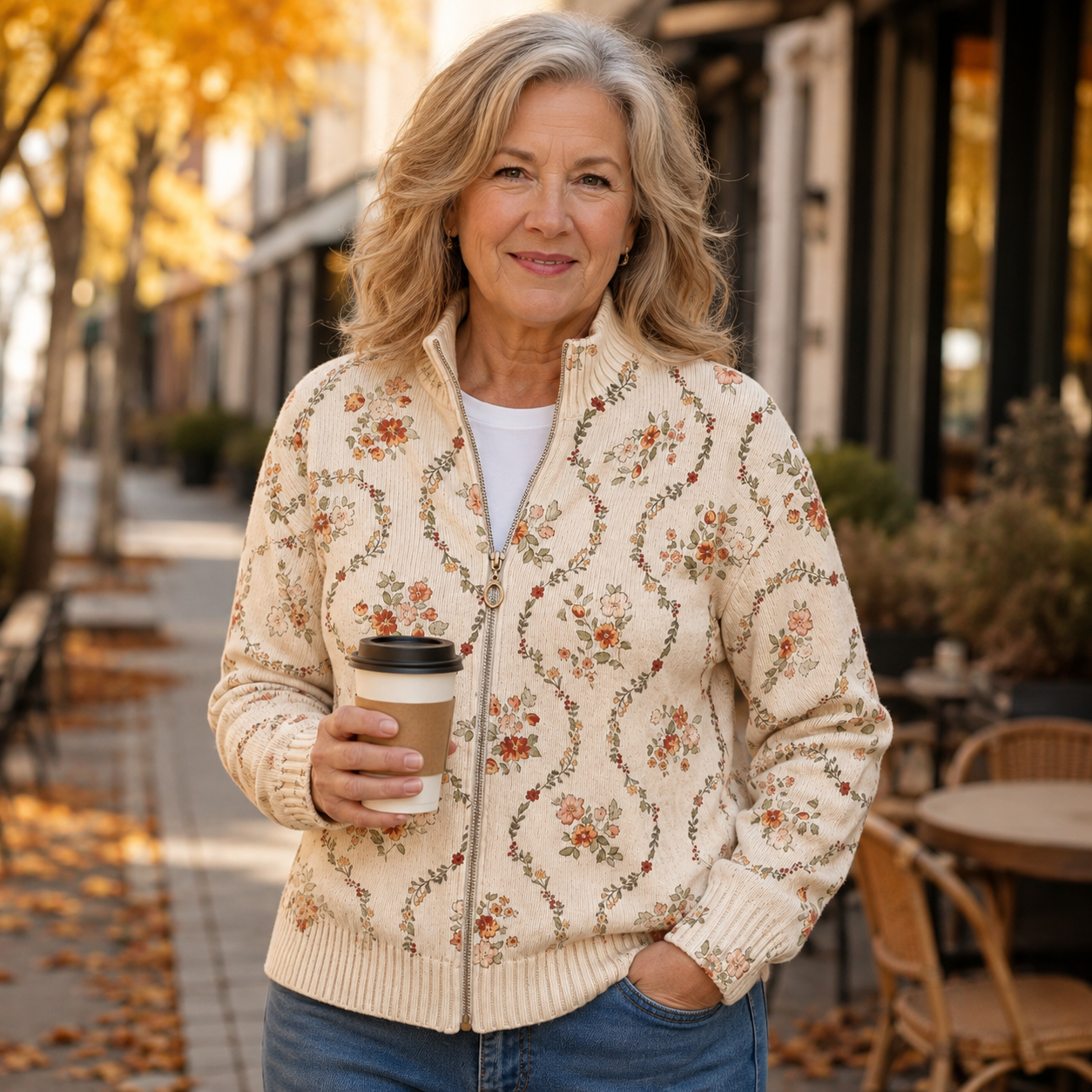 Charlotte - Delicate Floral Zip Cardigan