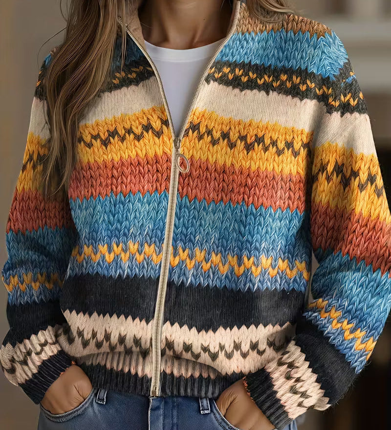 Harriet - Colourful Zigzag Zip Cardigan