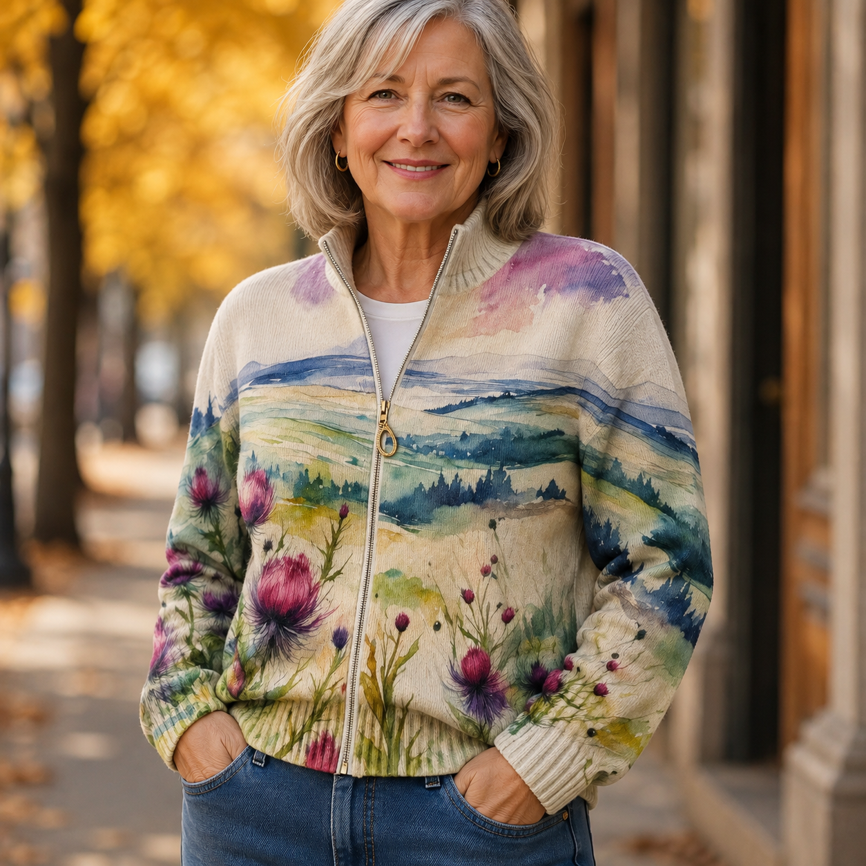 Victoria - Watercolour Art Zip Cardigan
