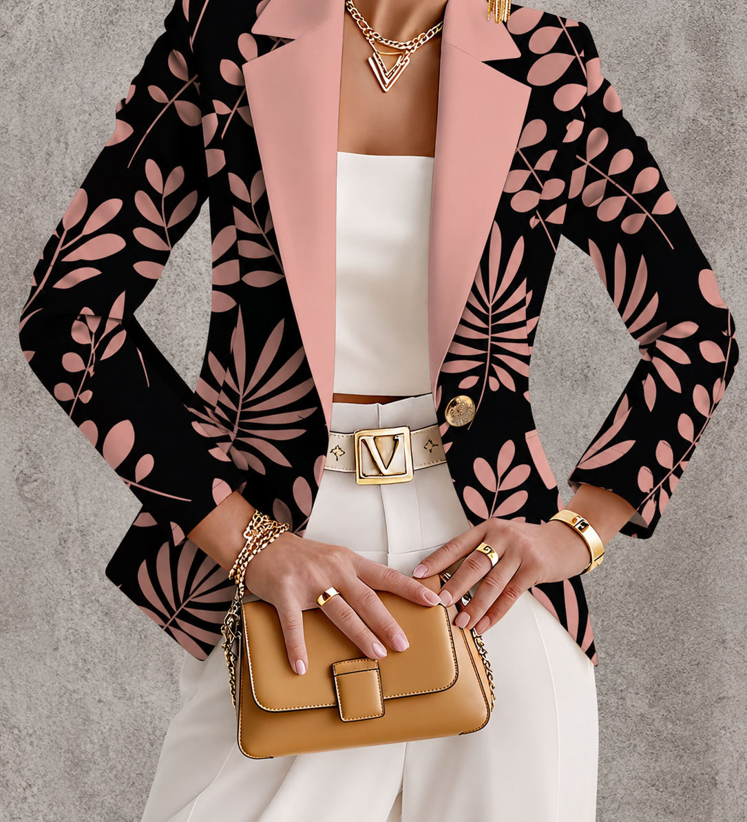 Laura - Pink Leaf Blazer