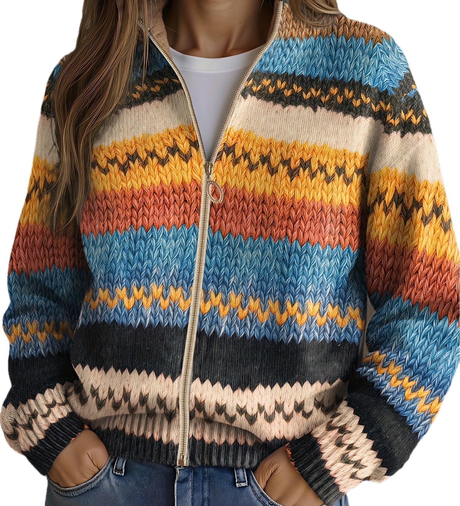 Harriet - Colourful Zigzag Zip Cardigan