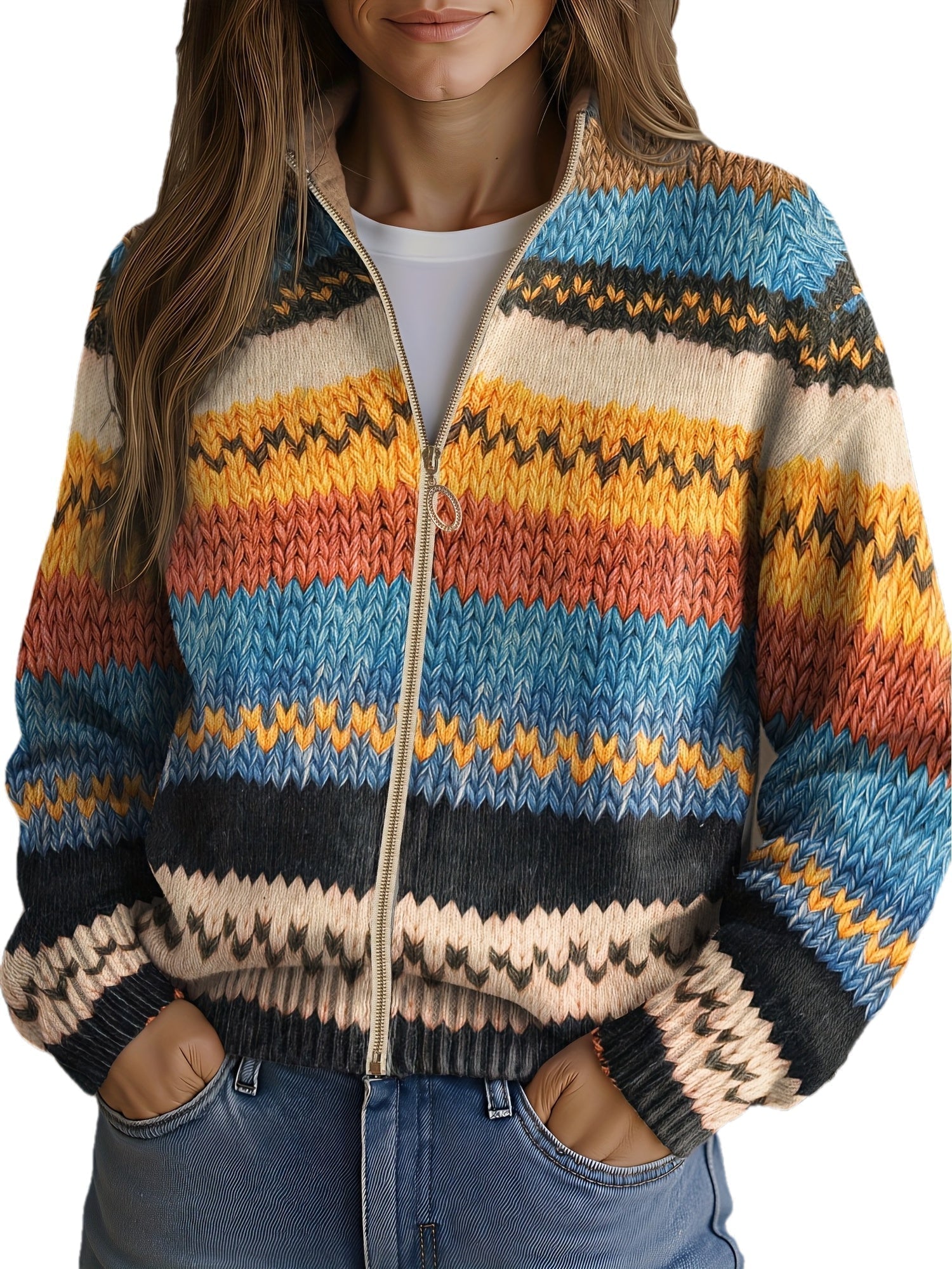 Harriet - Colourful Zigzag Zip Cardigan