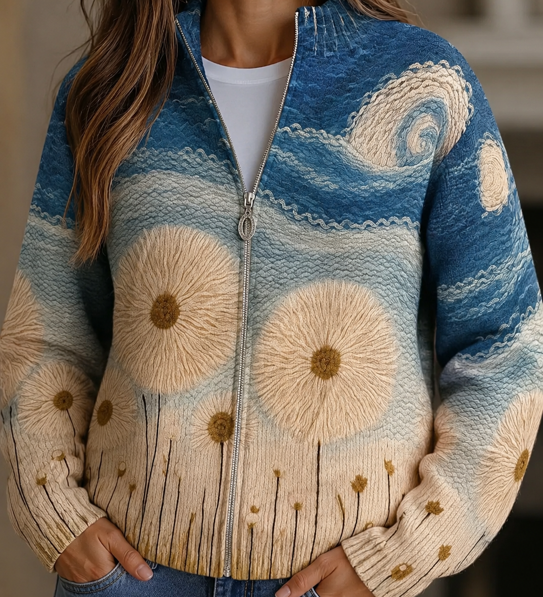 Isla - Dandelion Meadow Zip Cardigan