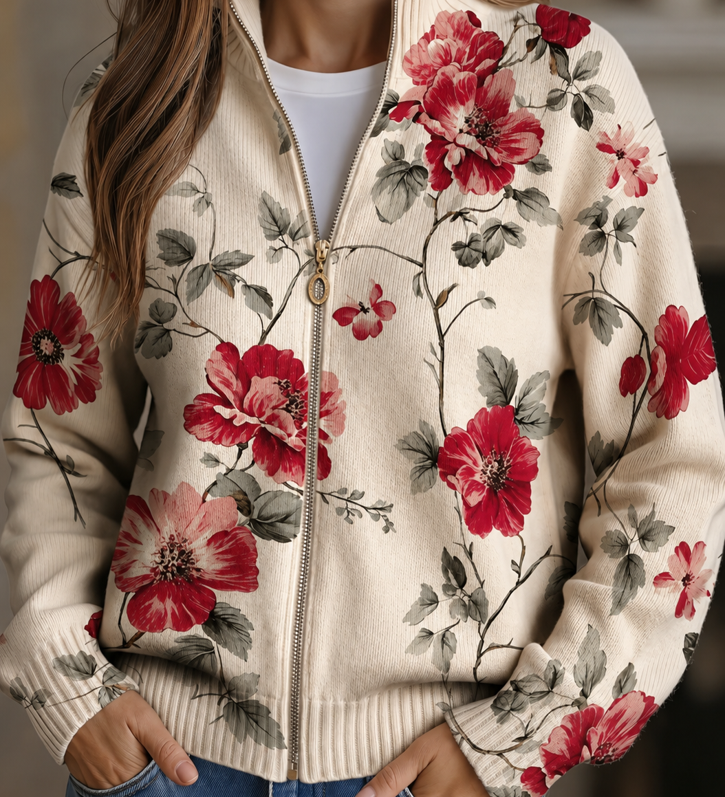 Freya - Vintage Rose Zip Cardigan