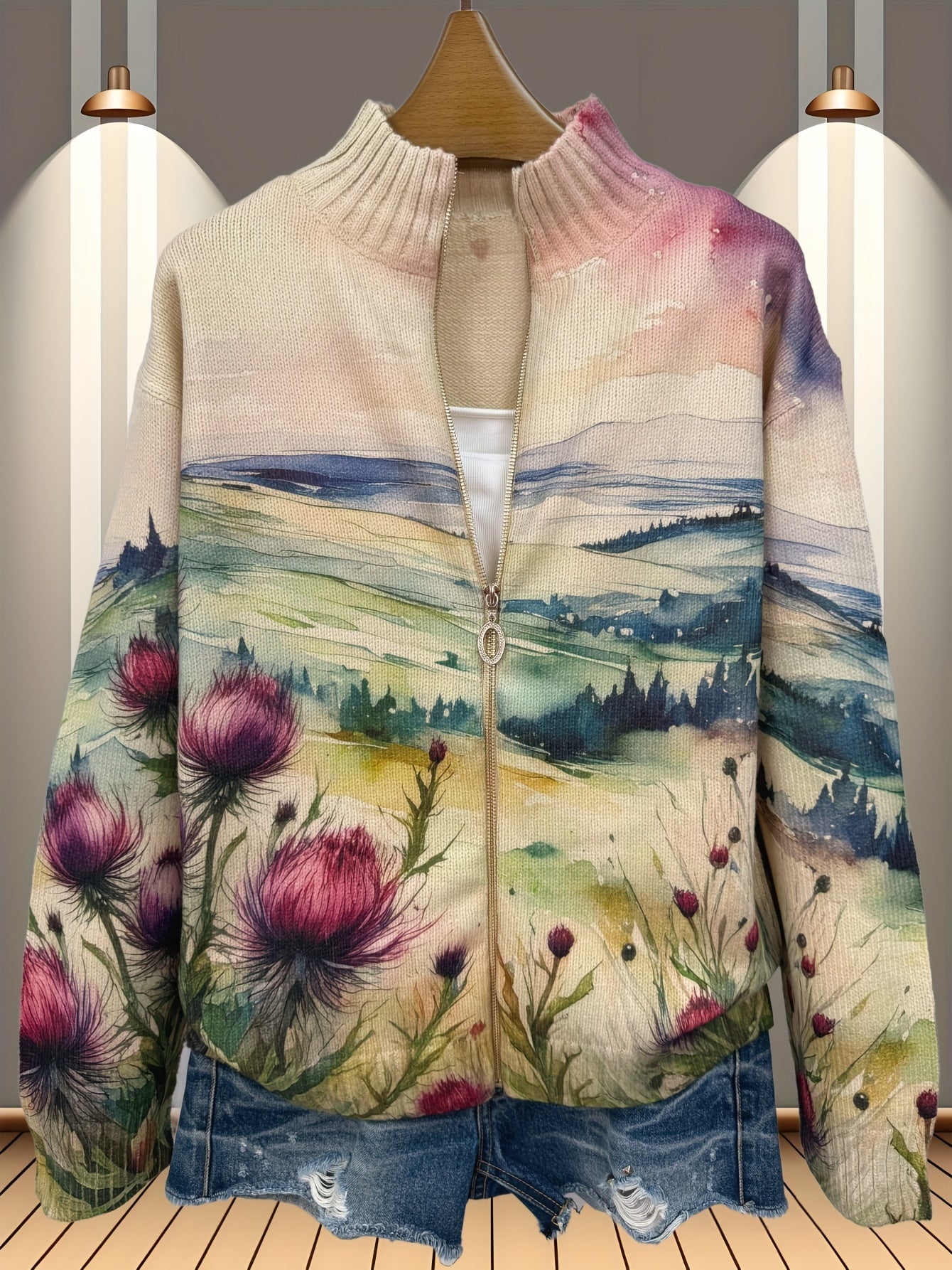 Victoria - Watercolour Art Zip Cardigan