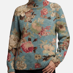 Helen - Vintage Blue Floral Roll Neck Jumper