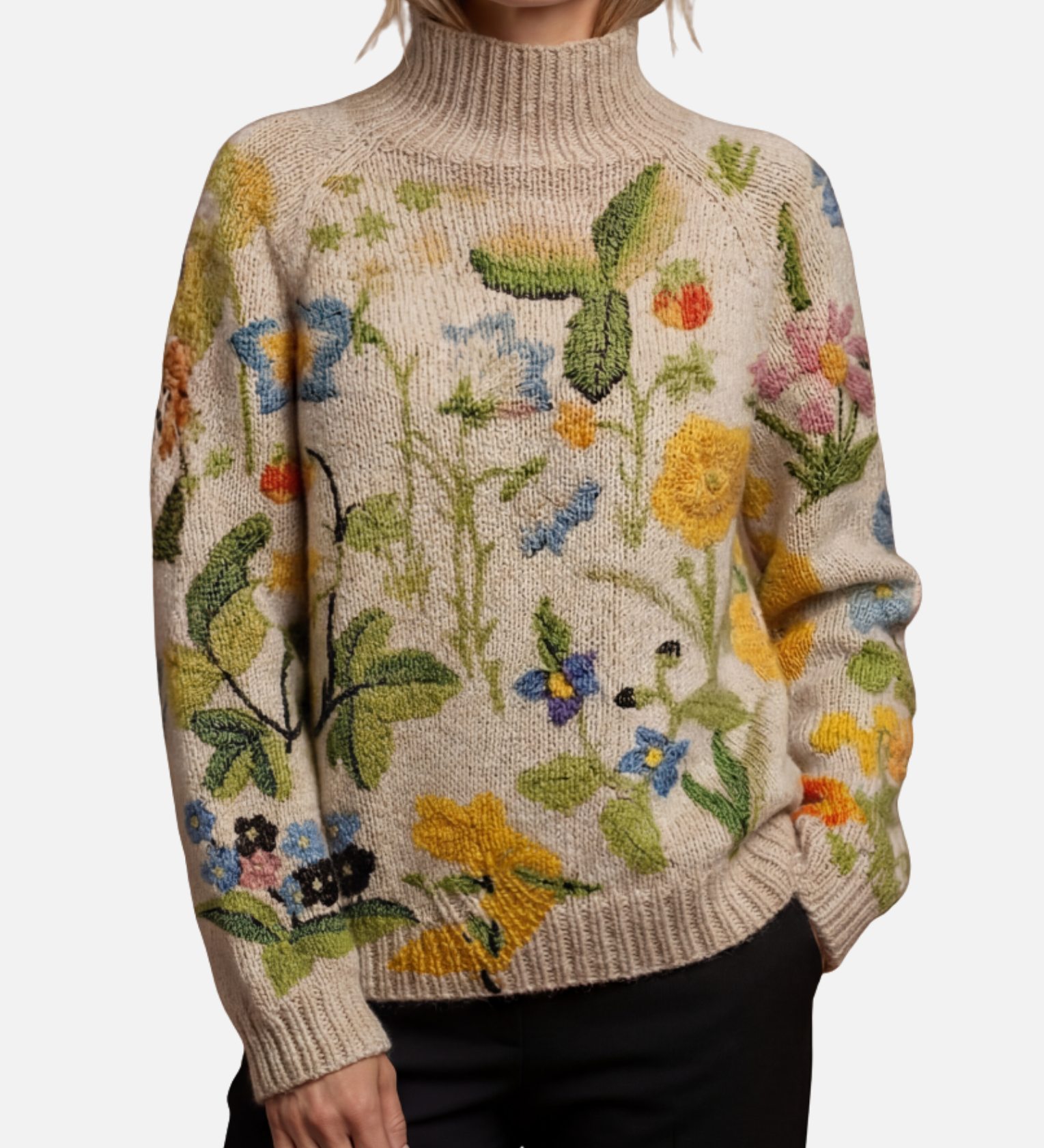 Nicola - Painted Floral Roll Neck Jumper