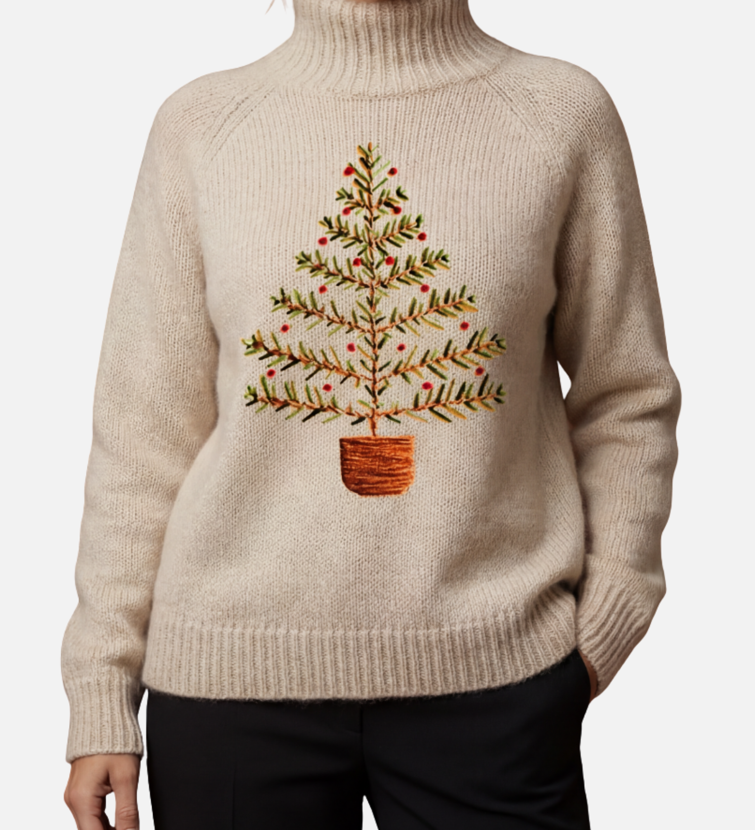 Jennifer - Embroidered Tree Roll Neck Jumper