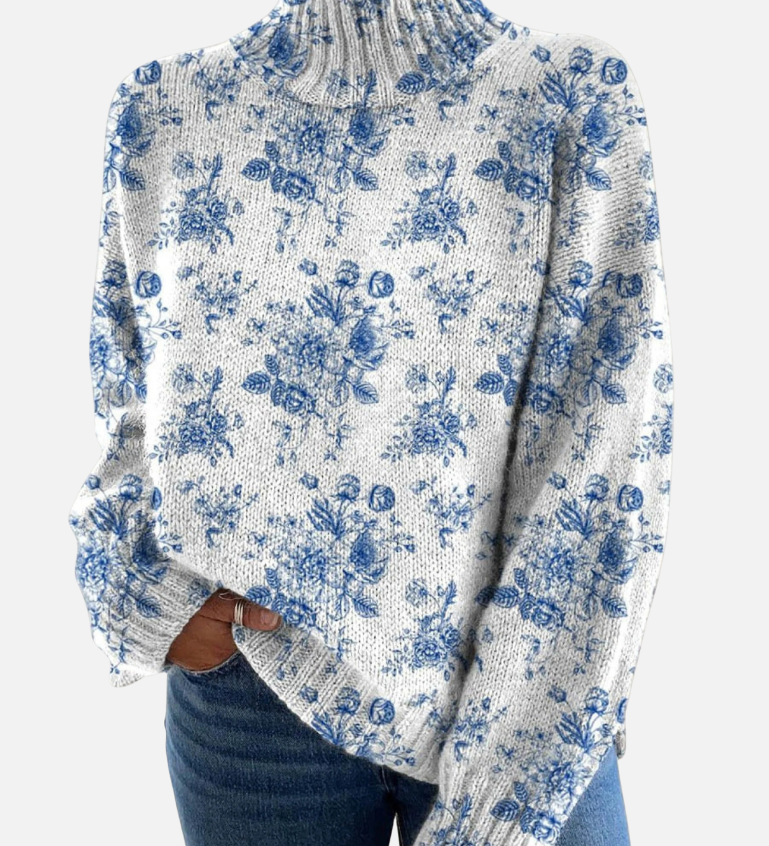 Lucy - Classic Floral Roll Neck Jumper