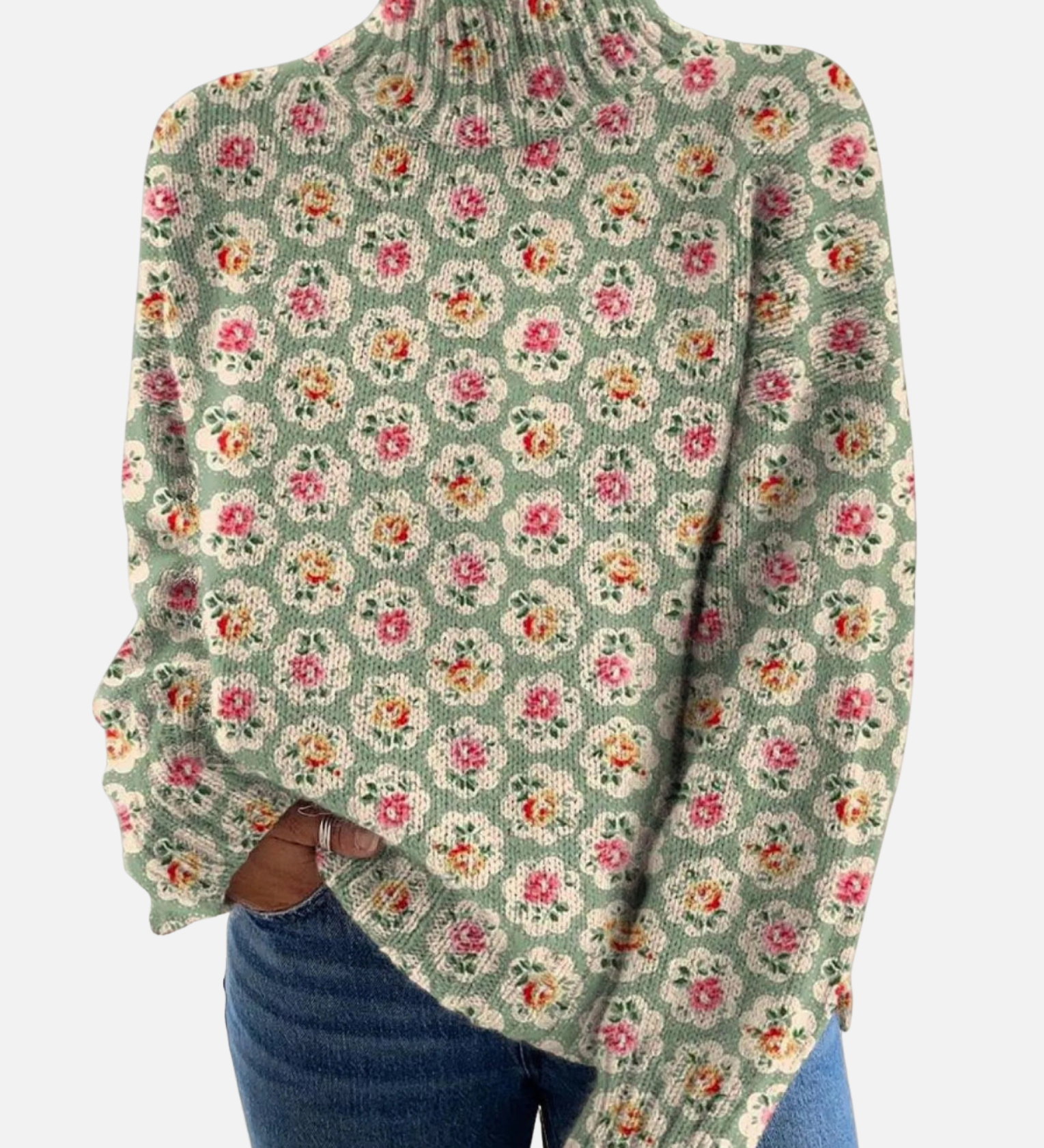 Anna - Multicolour Floral Roll Neck Jumper