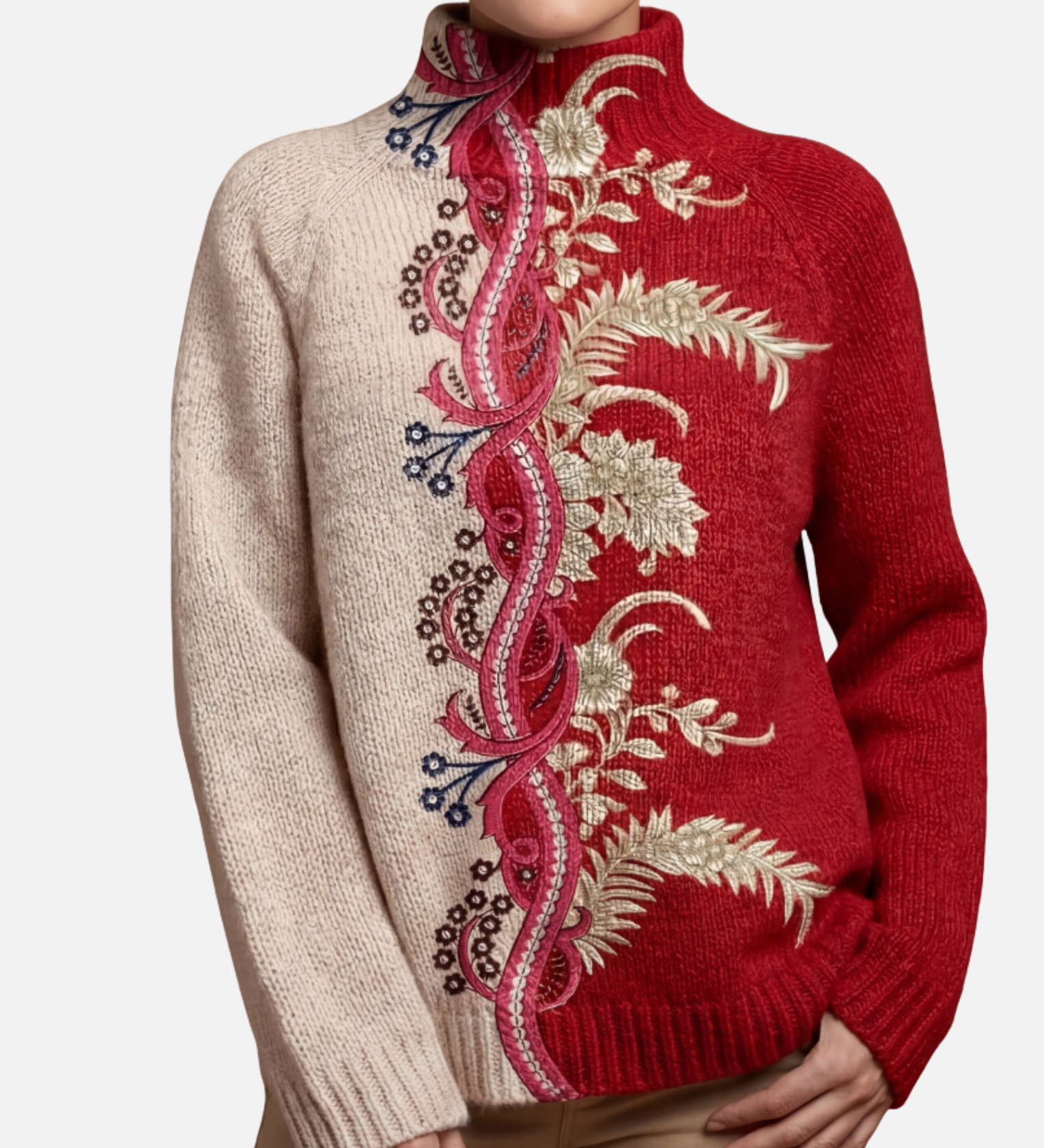 Emma - Embroidered Roll Neck Jumper
