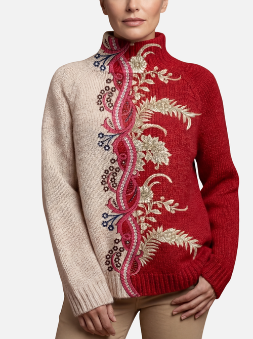 Emma - Embroidered Roll Neck Jumper