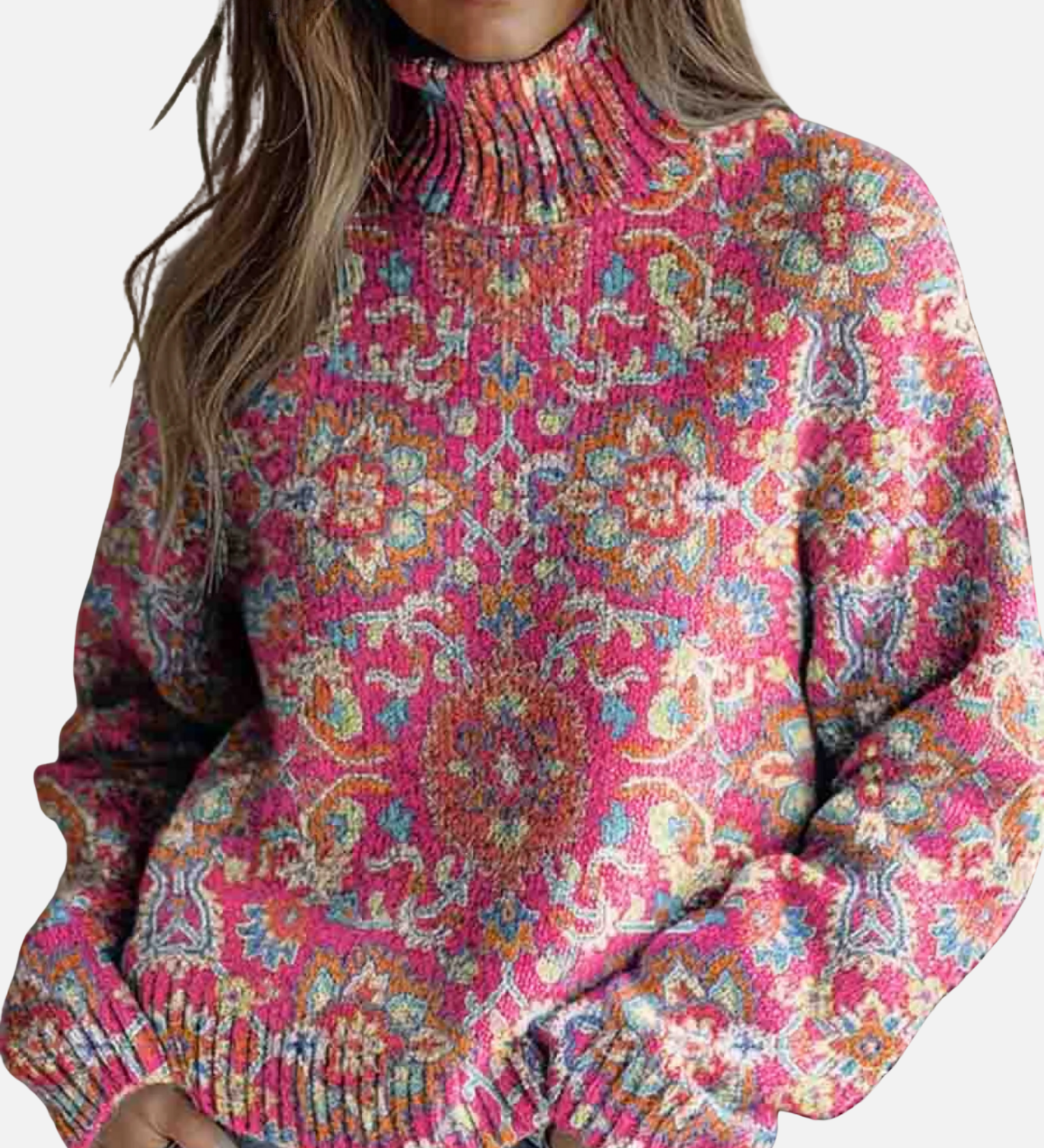 Natalie - Vibrant Floral Roll Neck Jumper