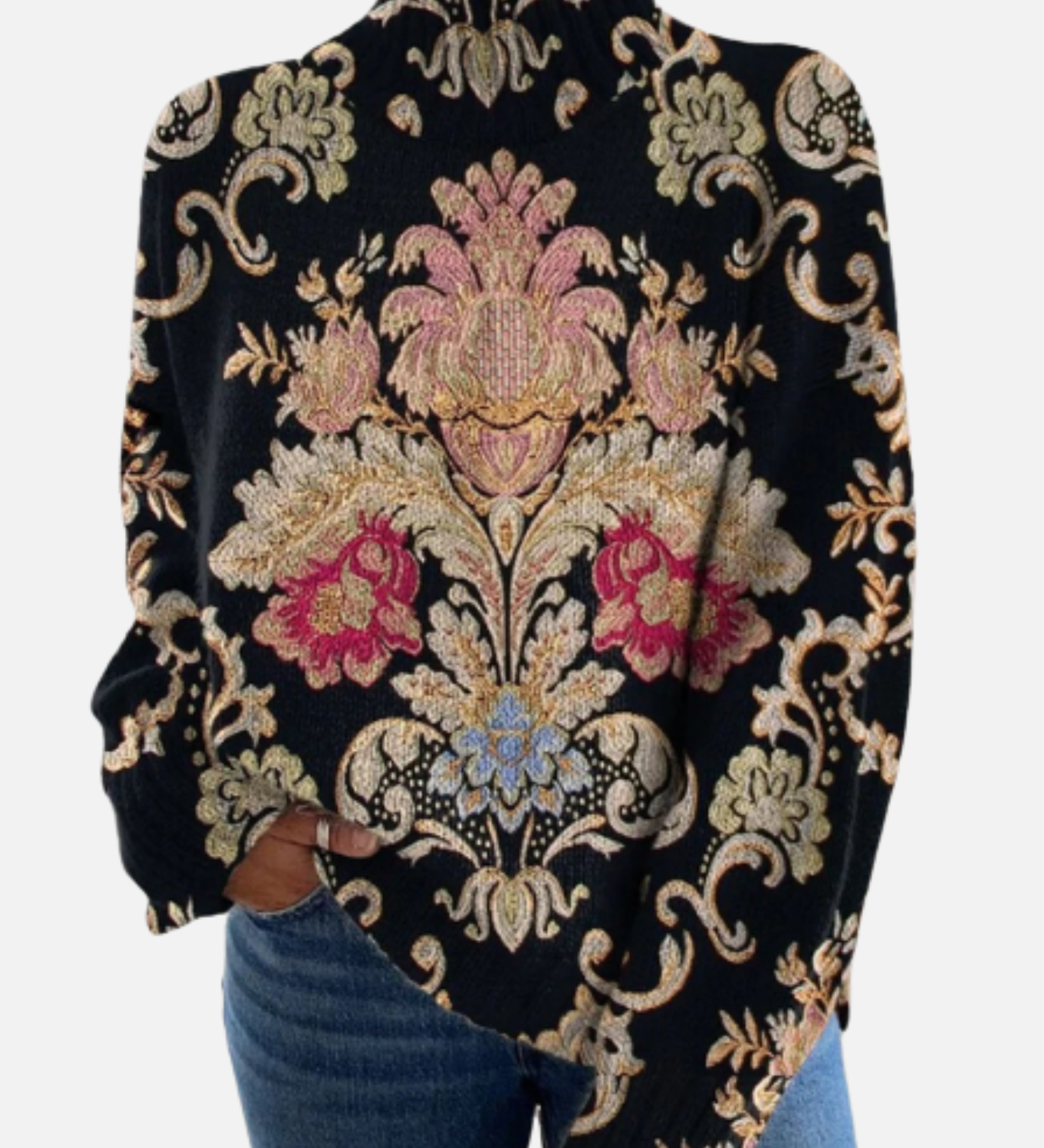 Julie - Ornamental Floral Roll Neck Jumper