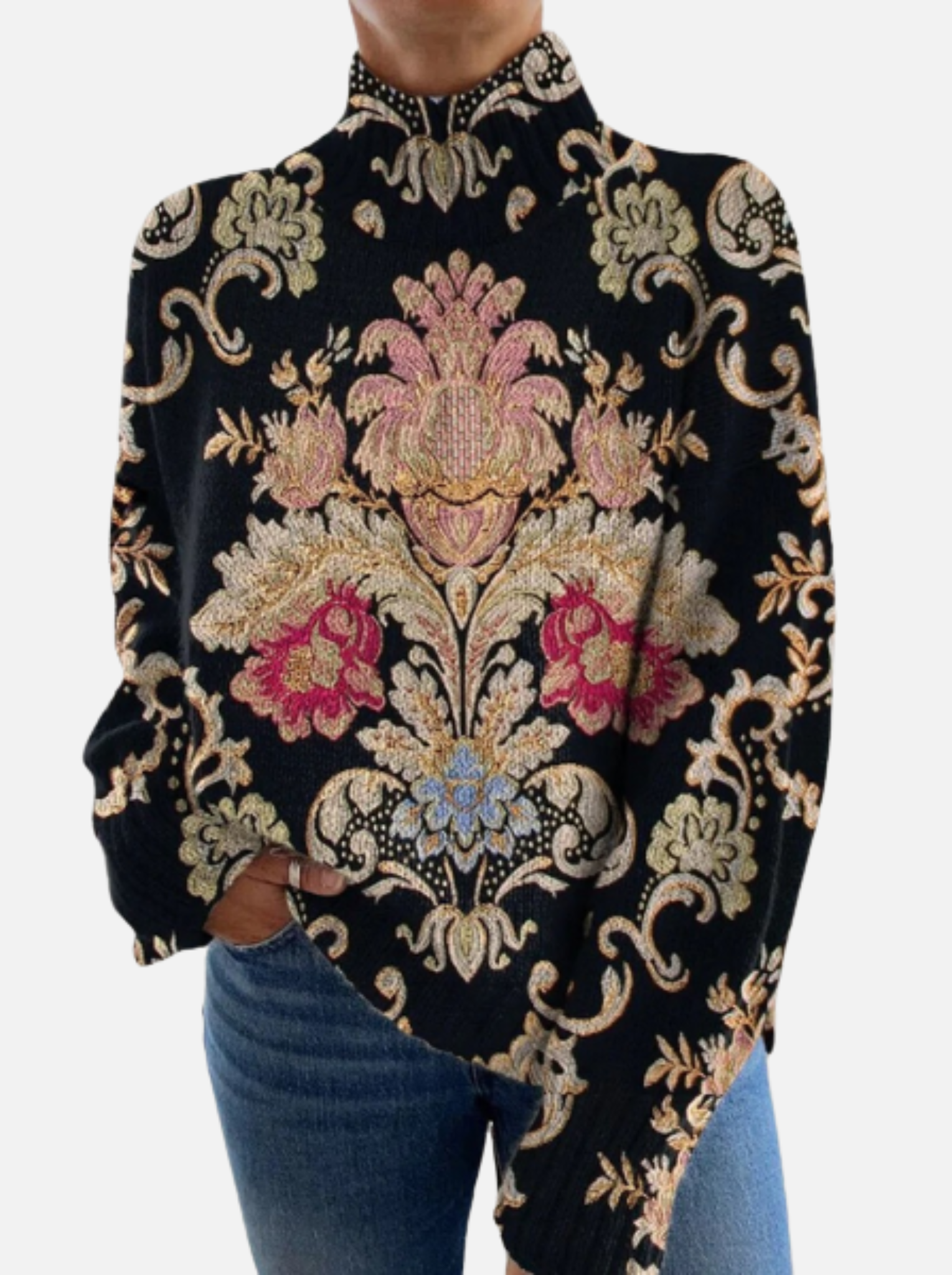 Julie - Ornamental Floral Roll Neck Jumper
