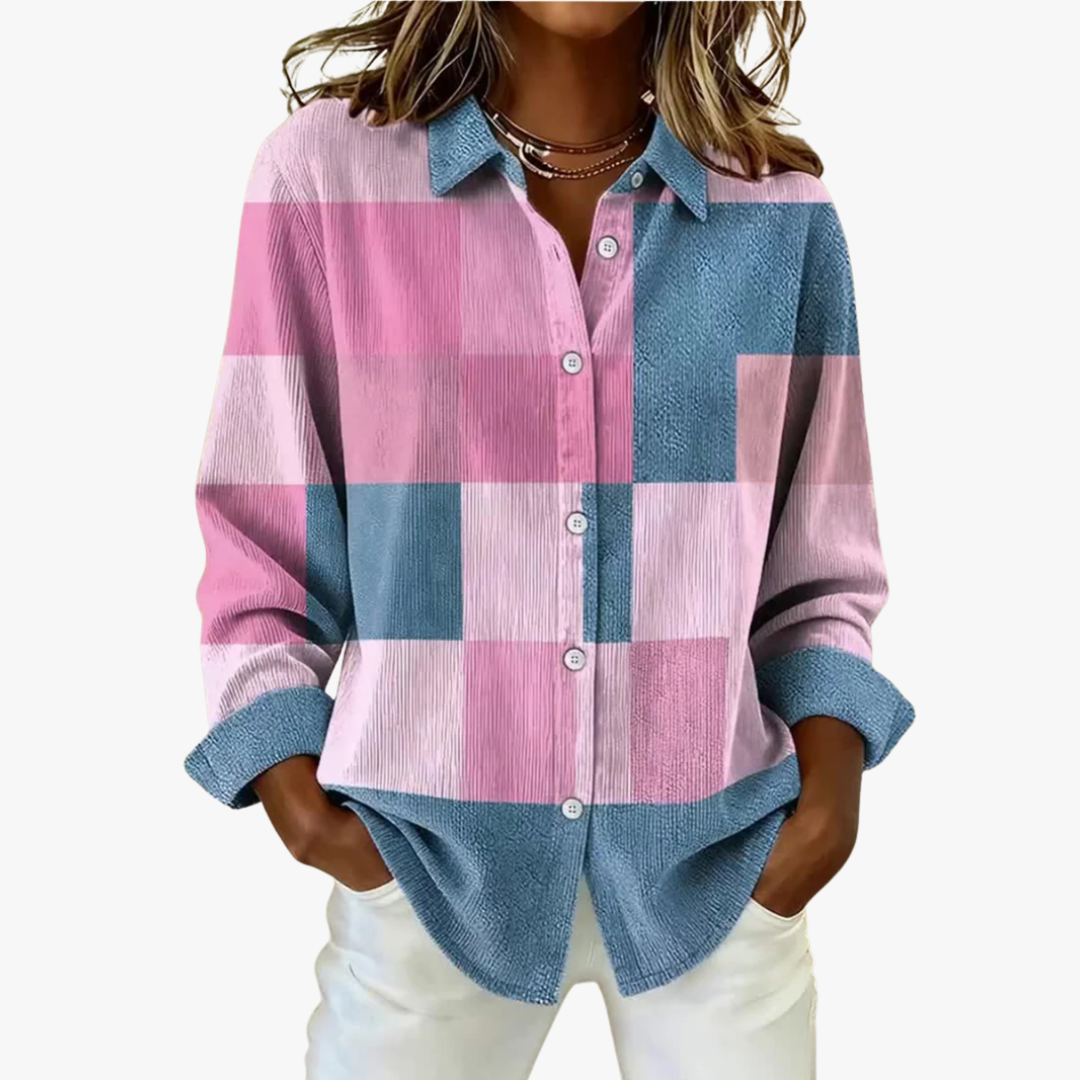 Leah - Colour-Block Checked Cardigan - Blue & Pink