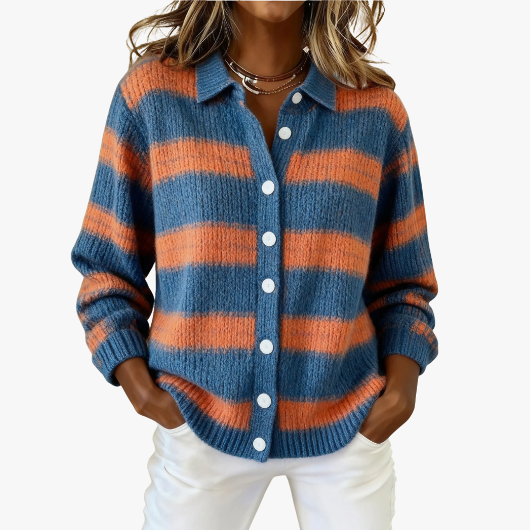 Keira - Blue Checked Cardigan - Blue & Orange
