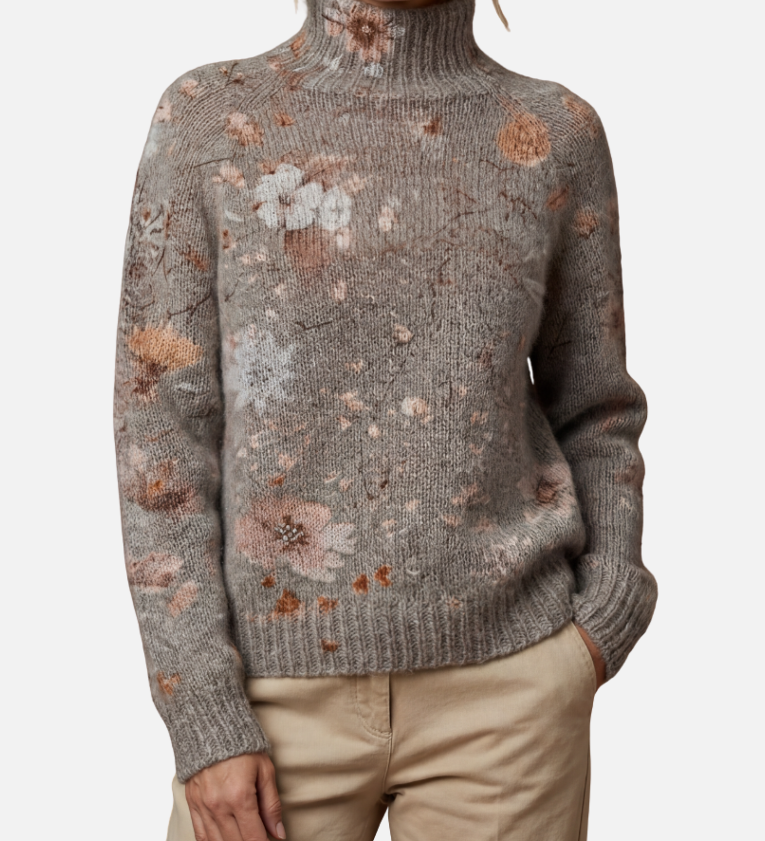 Rebecca - Delicate Floral Roll Neck Jumper