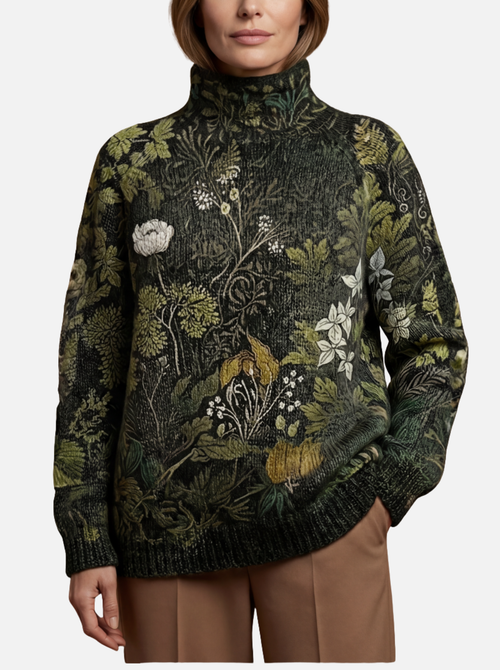 Victoria - Botanical Green Roll Neck Jumper
