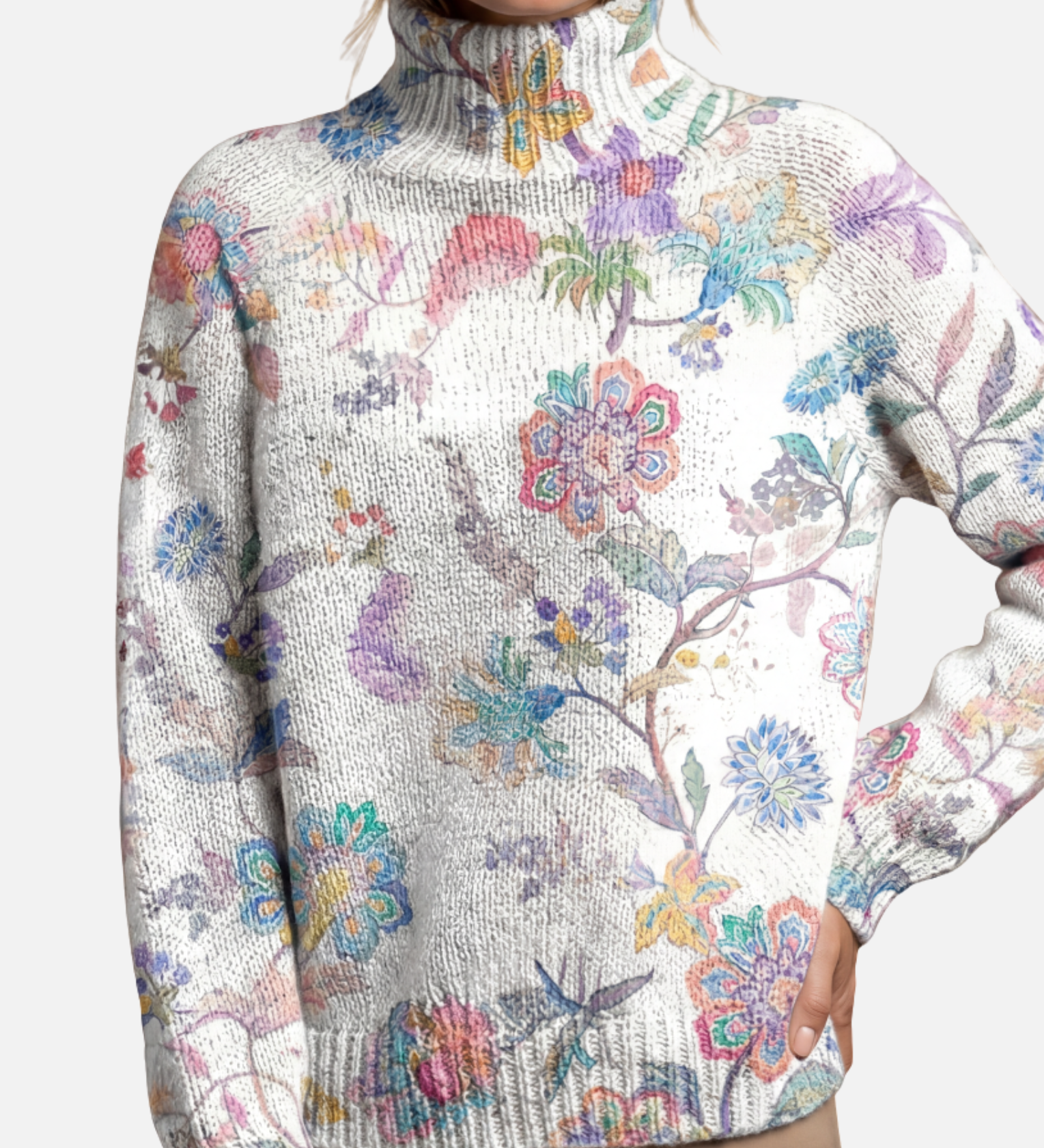 Louise - Pastel Floral Roll Neck Jumper