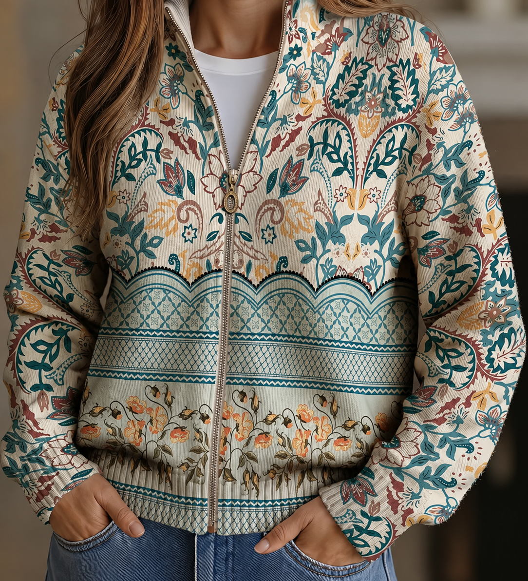 Florence - Vintage Botanical Zip Cardigan