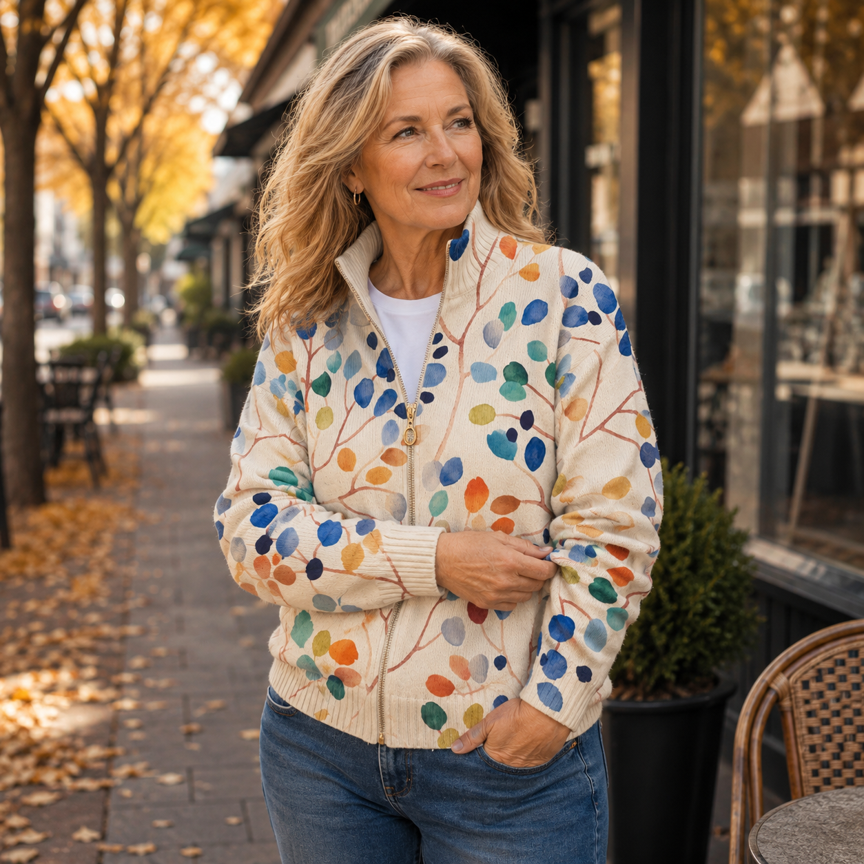 Clara - Autumn Leaf Zip Cardigan