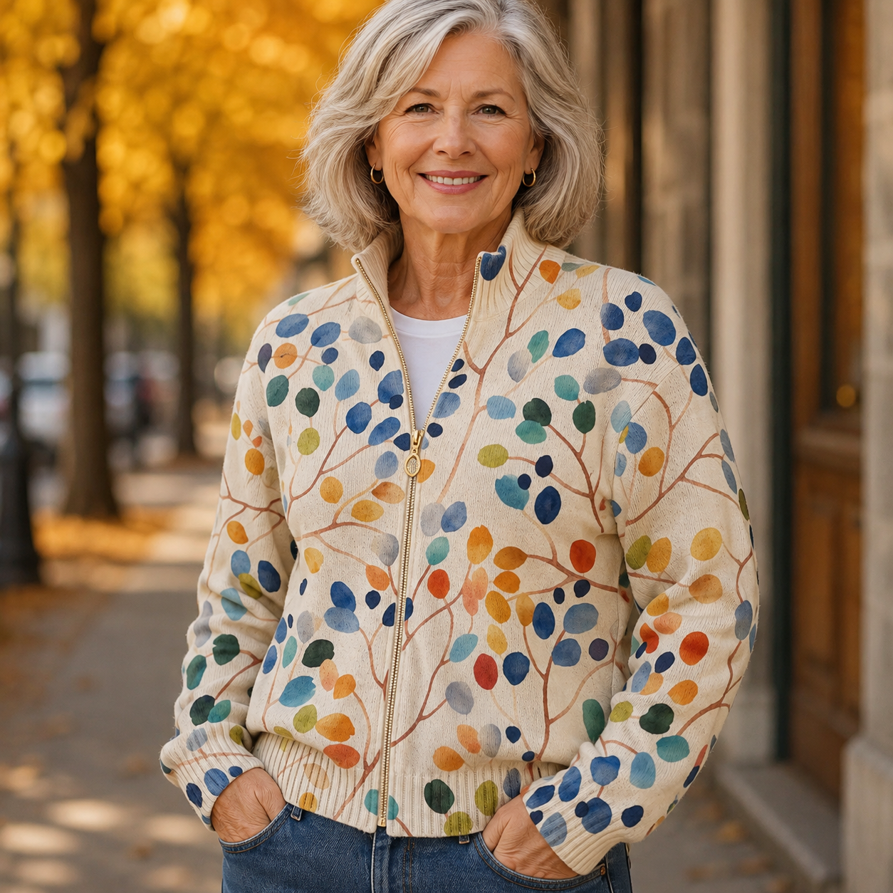 Clara - Autumn Leaf Zip Cardigan