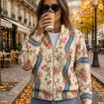 Georgia - Floral Border Zip Cardigan