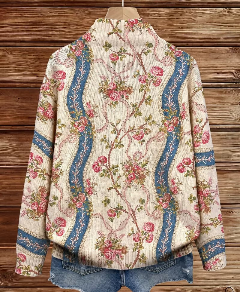 Georgia - Floral Border Zip Cardigan