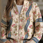 Georgia - Floral Border Zip Cardigan