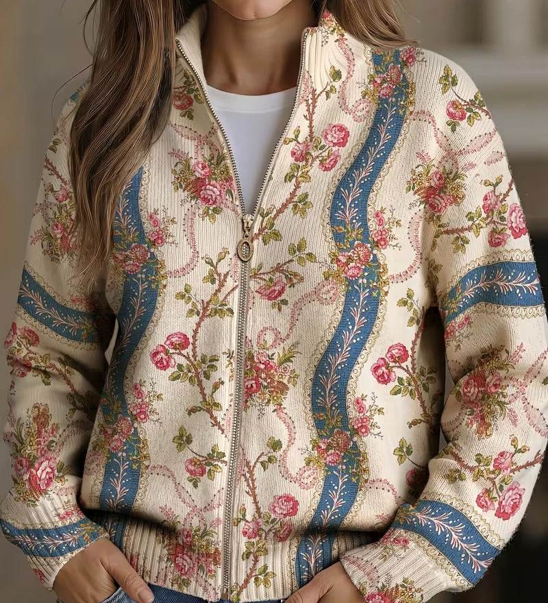 Georgia - Floral Border Zip Cardigan