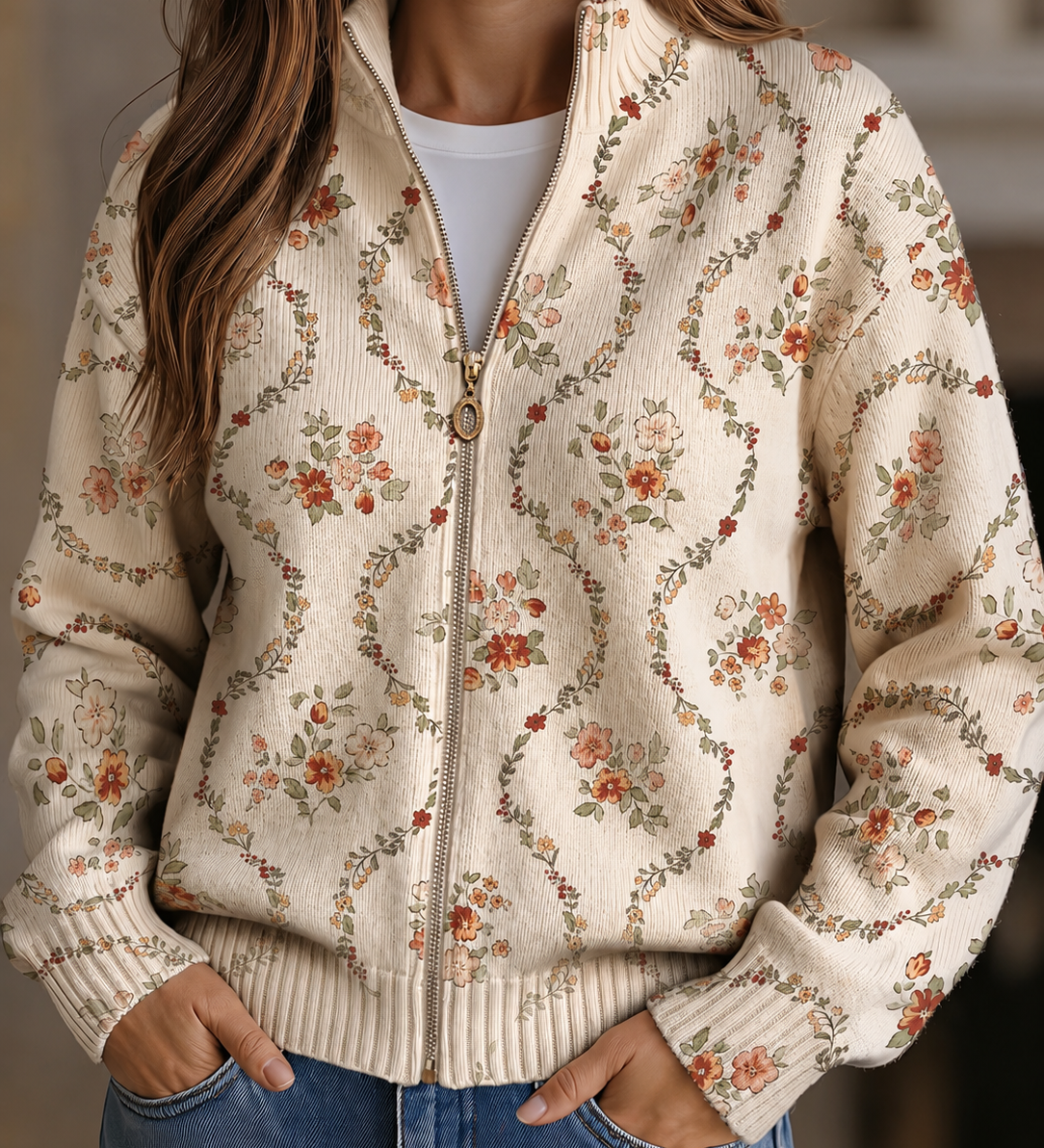 Charlotte - Delicate Floral Zip Cardigan