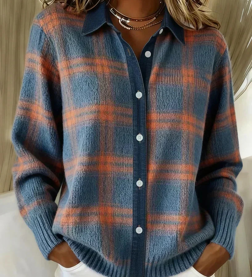 Imogen - Soft Checked Cardigan - Blue