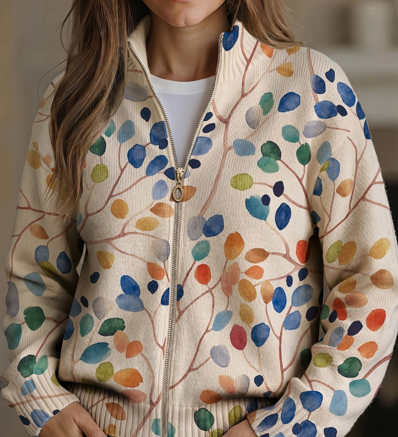 Clara - Autumn Leaf Zip Cardigan