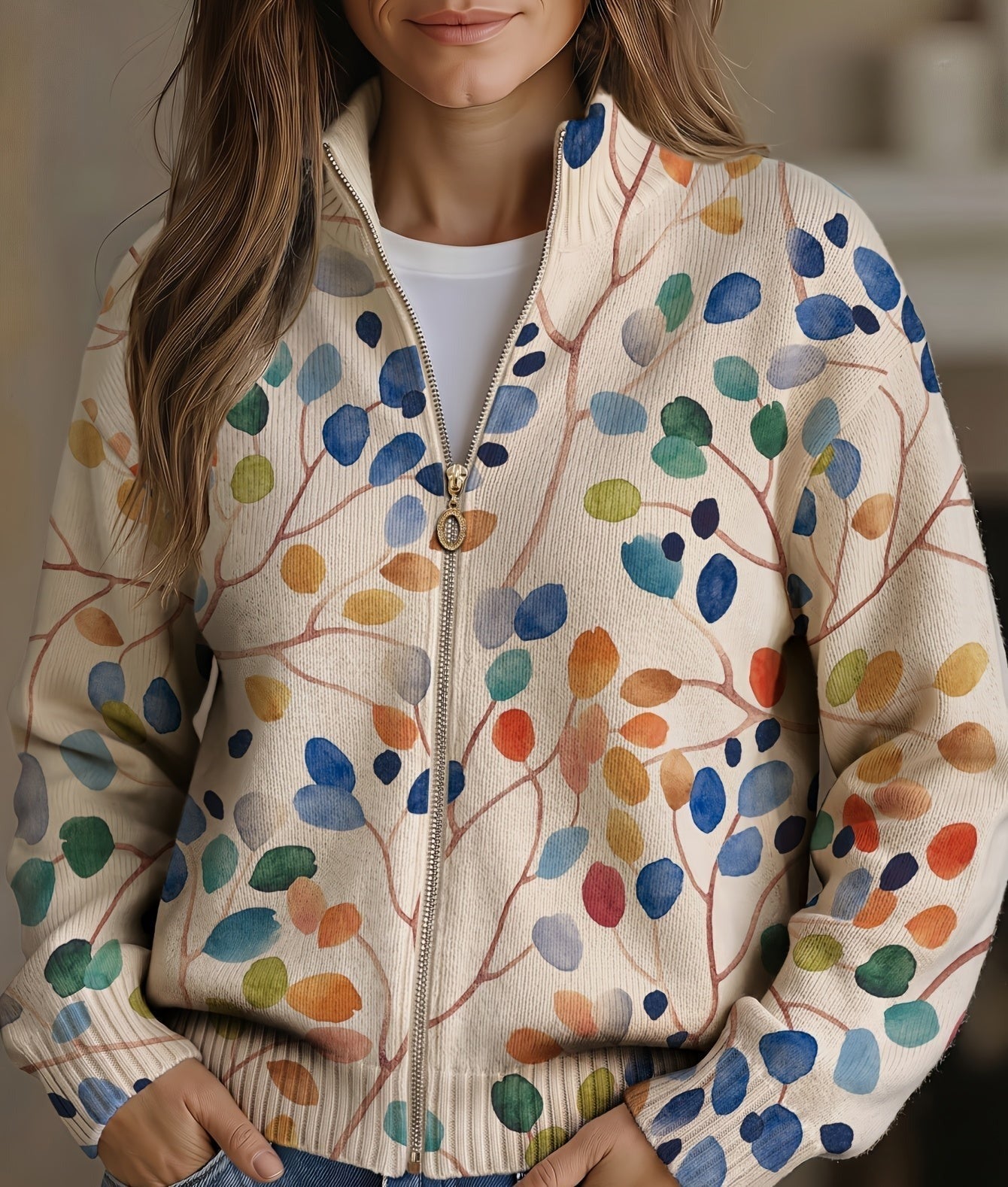 Clara - Autumn Leaf Zip Cardigan