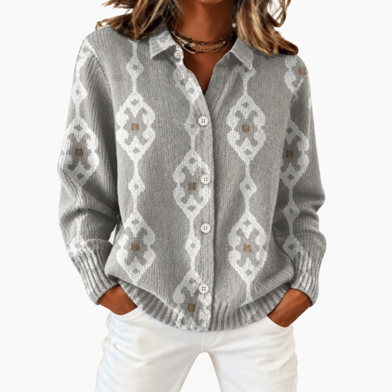 Jade - Nordic Knit Cardigan - Grey