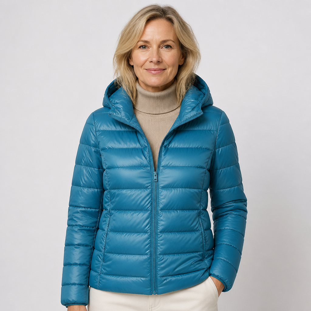Chloe - Sea Blue Hooded Puffer Jacket