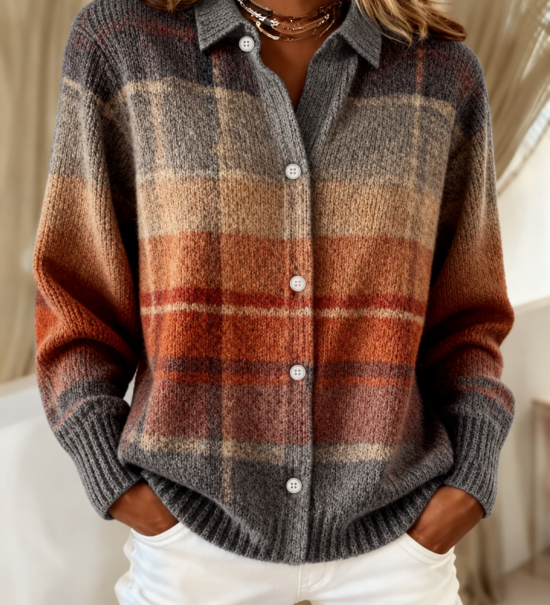 Willow - Ombré Checked Cardigan - Multicolour