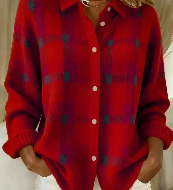 Imogen - Soft Checked Cardigan - Red