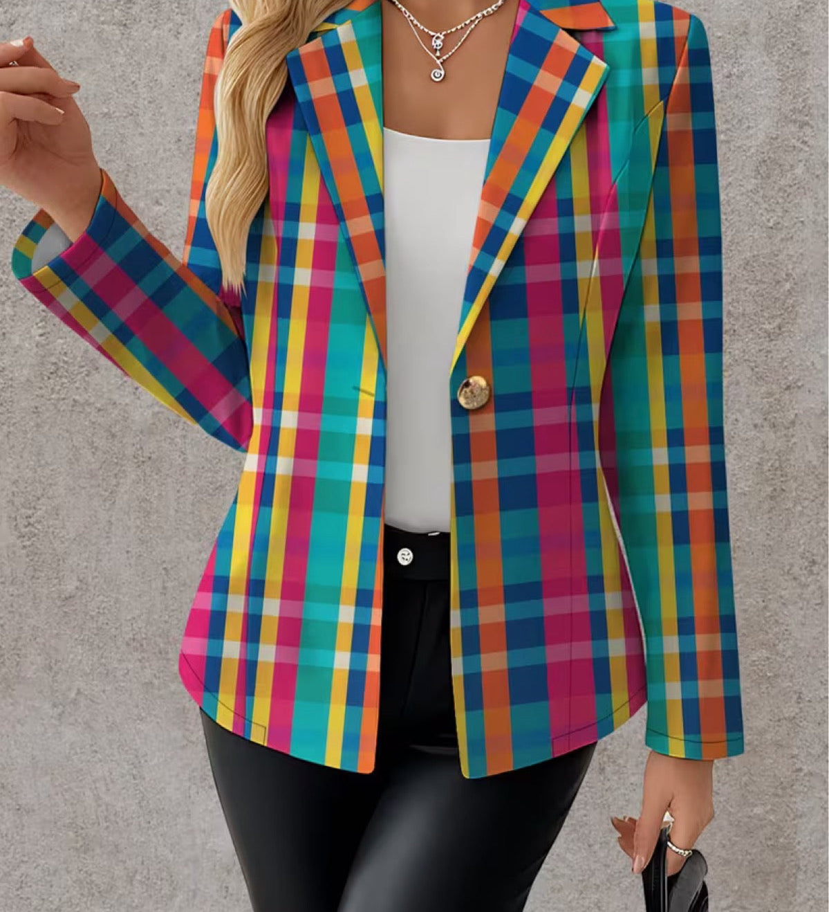 Samantha - Rainbow Plaid Blazer